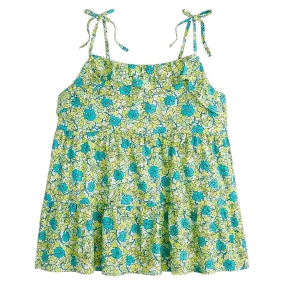 Crewcuts J.Crew Floral Tank Top Kids Girls Size M 8-9‎ Green NWT Tiered Ruffle